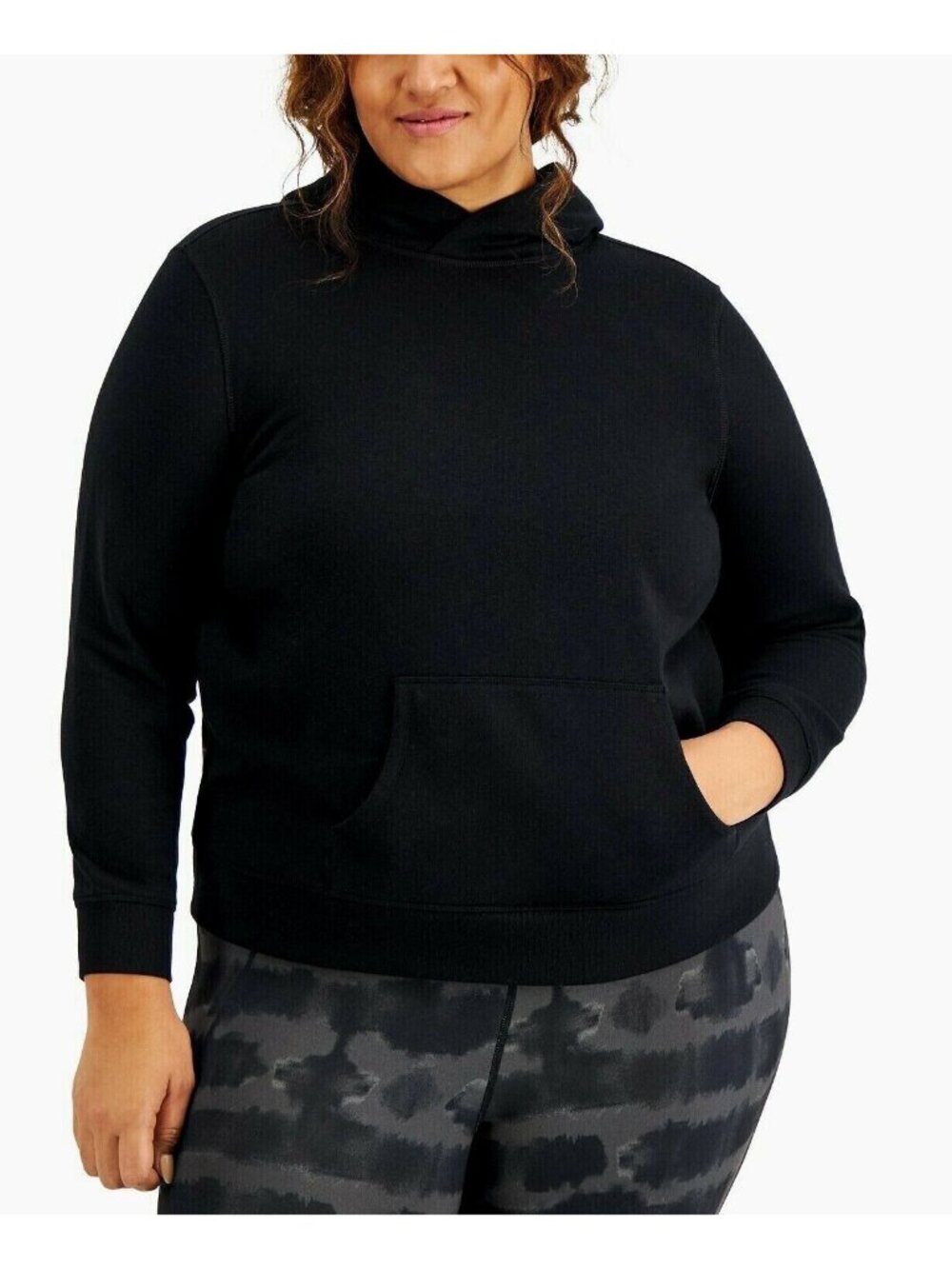 Ideology Womens Plus Size Pullover Hoodie Pockets Black 1X